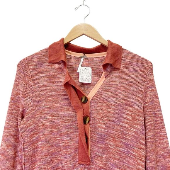 NWT Free People Making Memories Cropped Henley Sweater Size Medium Terra Cotta - Picture 5 of 15